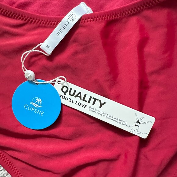 CUPSHE  | Women's One Piece Swimsuit Deep V Neck Crisscross Back| Red | Size: M - Picture 10 of 11